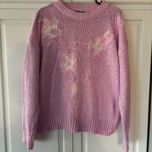 Vintage 90s Dana Scott Pink Embroidery Cozy Soft Sweater L